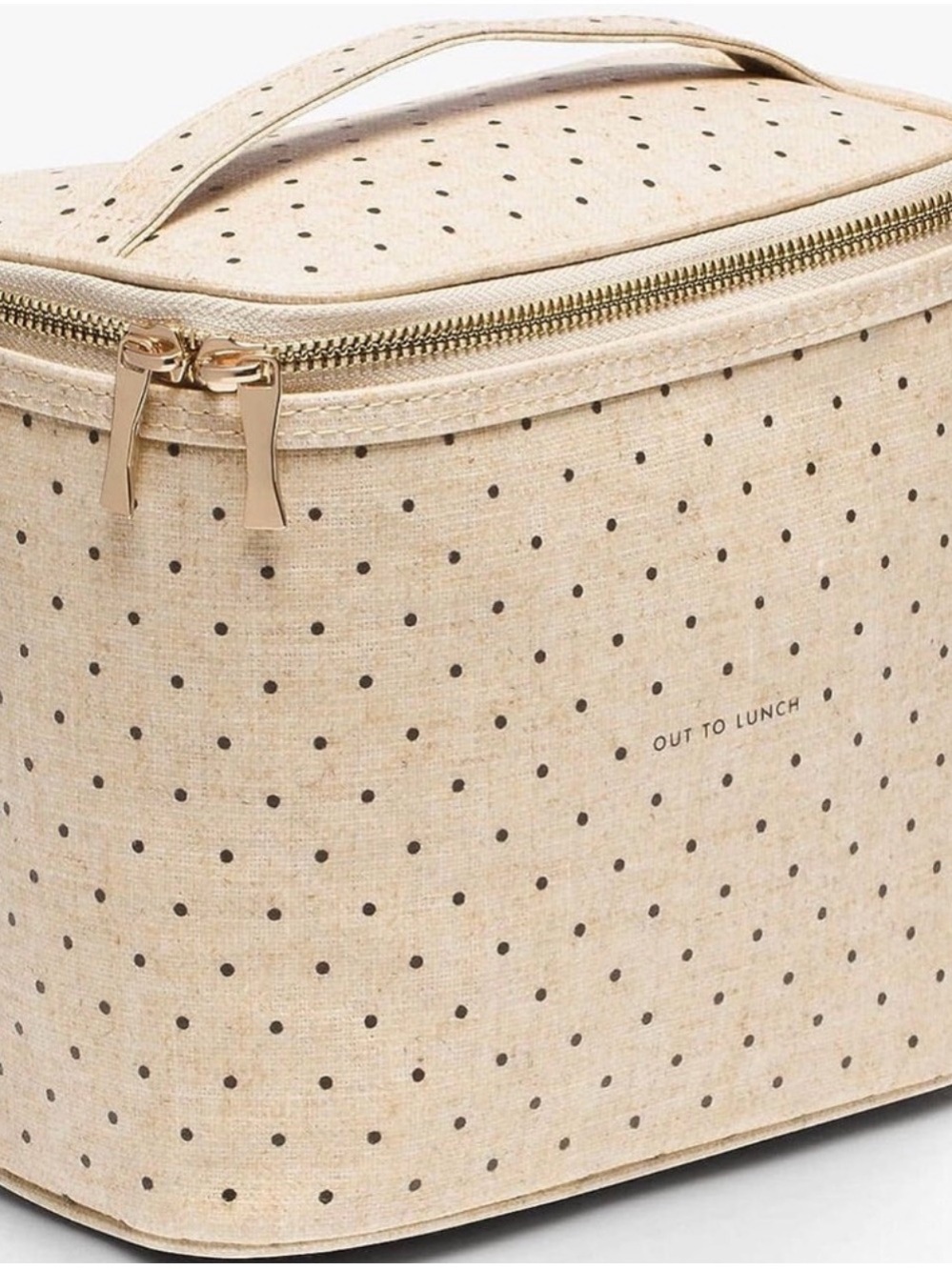 kate spade Beige Polka Dot lunch box with Gold Hardware